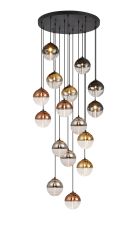 Fiorella 68cm Pendant, 16 x G9, Satin Black/Black/Chrome/Copper/Gold/Clear Two-Tone Round Spiral Glass (A)