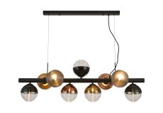 Fiorella Linear Pendant, 9 x G9, Satin Black/Black/Copper/Gold/Clear Two-Tone Round Spiral Glass (A)
