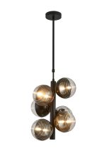 Fiorella Vertical Linear Telescopic Pendant, 6 x G9, Satin Black/Black/Chrome/Copper/Gold/Clear Two-Tone Round Spiral Glass (A)