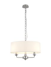 Banyan 3 Light Multi Arm Pendant, With 1.5m Chain, E14 Polished Chrome With 45cm x 15cm Faux Silk Shade, White