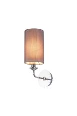 Banyan 1 Light Switched Wall Lamp, E14 Polished Chrome With 12cm Faux Silk Shade, Grey