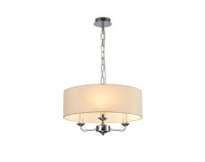 Banyan 3 Light Multi Arm Pendant, With 1.5m Chain, E14 Polished Chrome With 45cm x 15cm Faux Silk Shade, Ivory Pearl/White Laminate