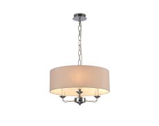 Banyan 3 Light Multi Arm Pendant, With 1.5m Chain, E14 Polished Chrome With 45cm x 15cm Dual Faux Silk Shade, Nude Beige/Moonlight