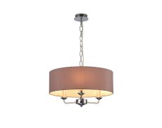 Banyan 3 Light Multi Arm Pendant, With 1.5m Chain, E14 Polished Chrome With 45cm x 15cm Dual Faux Silk Shade, Taupe/Halo Gold