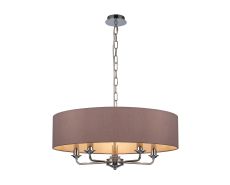 Banyan 5 Light Multi Arm Pendant, With 1.5m Chain, E14 Polished Chrome With 60cm x 15cm Dual Faux Silk Shade, Taupe/Halo Gold