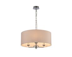 Banyan 3 Light Multi Arm Pendant, With 1.5m Chain, E14 Polished Chrome With 50cm x 20cm Dual Faux Silk Shade, Nude Beige/Moonlight