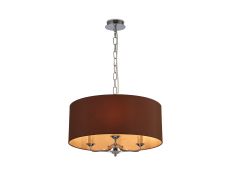 Banyan 3 Light Multi Arm Pendant, With 1.5m Chain, E14 Polished Chrome With 50cm x 20cm Dual Faux Silk Shade, Raw Cocoa/Grecian Bronze