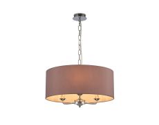Banyan 3 Light Multi Arm Pendant, With 1.5m Chain, E14 Polished Chrome With 50cm x 20cm Dual Faux Silk Shade, Taupe/Halo Gold