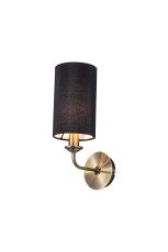 Banyan 1 Light Switched Wall Lamp, E14 Antique Brass With 12cm Faux Silk Shade, Black