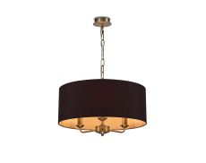 Banyan 3 Light Multi Arm Pendant, With 1.5m Chain, E14 Antique Brass With 50cm x 20cm Dual Faux Silk Shade, Black/Green Olive