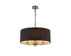 Banyan 3 Light Multi Arm Pendant, With 1.5m Chain, E14 Antique Brass With 50cm x 20cm Faux Silk Shade, Black/White Laminate