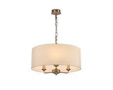 Banyan 3 Light Multi Arm Pendant, With 1.5m Chain, E14 Antique Brass With 50cm x 20cm Faux Silk Shade, Ivory Pearl/White Laminate