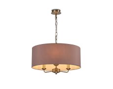 Banyan 3 Light Multi Arm Pendant, With 1.5m Chain, E14 Antique Brass With 50cm x 20cm Dual Faux Silk Shade, Taupe/Halo Gold