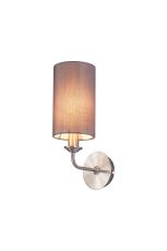 Banyan 1 Light Switched Wall Lamp, E14 Satin Nickel With 12cm Faux Silk Shade, Grey