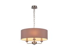 Banyan 3 Light Multi Arm Pendant, With 1.5m Chain, E14 Satin Nickel With 45cm x 15cm Dual Faux Silk Shade, Taupe/Halo Gold