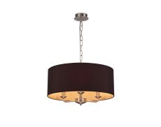 Banyan 3 Light Multi Arm Pendant, With 1.5m Chain, E14 Satin Nickel With 50cm x 22cm Dual Faux Silk Shade, Black/Green Olive