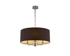 Banyan 3 Light Multi Arm Pendant, With 1.5m Chain, E14 Satin Nickel With 50cm x 22cm Faux Silk Shade, Black/White Laminate