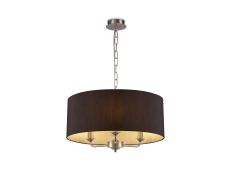 Banyan 3 Light Multi Arm Pendant, With 1.5m Chain, E14 Satin Nickel With 50cm x 22cm Faux Silk Shade, Black/White Laminate