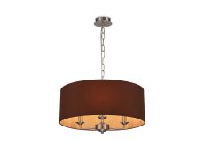 Banyan 3 Light Multi Arm Pendant, With 1.5m Chain, E14 Satin Nickel With 50cm x 22cm Dual Faux Silk Shade, Raw Cocoa/Grecian Bronze