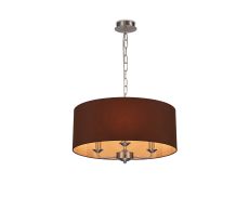 Banyan 3 Light Multi Arm Pendant, With 1.5m Chain, E14 Satin Nickel With 50cm x 22cm Dual Faux Silk Shade, Raw Cocoa/Grecian Bronze