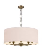 Banyan 5 Light Multi Arm Pendant, With 1.5m Chain, E14 Antique Brass With 60cm x 22cm Dual Faux Silk Shade, Nude Beige/Moonlight