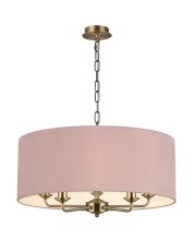 Banyan 5 Light Multi Arm Pendant, With 1.5m Chain, E14 Antique Brass With 60cm x 22cm Dual Faux Silk Shade, Taupe/Halo Gold