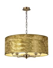 Banyan 5 Light Multi Arm Pendant, With 1.5m Chain, E14 Antique Brass With 60cm x 22cm Gold Leaf With White Lining Shade