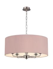 Banyan 5 Light Multi Arm Pendant, With 1.5m Chain, E14 Satin Nickel With 60cm x 22cm Dual Faux Silk Shade, Taupe/Halo Gold
