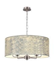 Banyan 5 Light Multi Arm Pendant, With 1.5m Chain, E14 Satin Nickel With 60cm x 22cm Silver Leaf With White Lining Shade