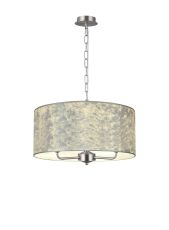 Banyan 3 Light Multi Arm Pendant, 1.5m Chain, E14 Satin Nickel With 50cm x 20cm Silver Leaf With White Lining Shade