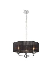 Banyan 3 Light Multi Arm Pendant With 45cm x 15cm Organza Shade Polished Chrome/Black