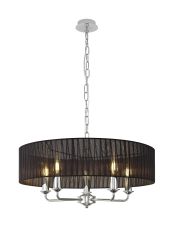 Banyan 5 Light Multi Arm Pendant With 60cm x 15cm Organza Shade Polished Chrome/Black