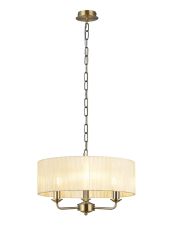 Banyan 3 Light Multi Arm Pendant With 45cm x 15cm Organza Shade Antique Brass/Cream