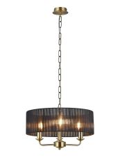 Banyan 3 Light Multi Arm Pendant With 45cm x 15cm Organza Shade Antique Brass/Black