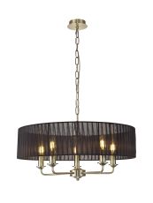 Banyan 5 Light Multi Arm Pendant With 60cm x 15cm Organza Shade Antique Brass/Black