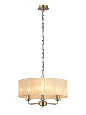 Banyan 3 Light Multi Arm Pendant With 45cm x 15cm Organza Shade Antique Brass/Soft Bronze