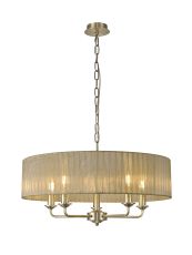 Banyan 5 Light Multi Arm Pendant With 60cm x 15cm Organza Shade Antique Brass/Soft Bronze