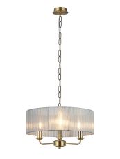 Banyan 3 Light Multi Arm Pendant With 45cm x 15cm Organza Shade Antique Brass/Grey