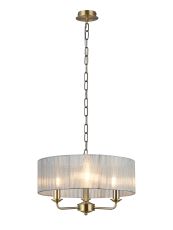 Banyan 3 Light Multi Arm Pendant With 45cm x 15cm Organza Shade Antique Brass/Grey