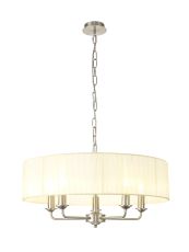 Banyan 5 Light Multi Arm Pendant With 60cm x 15cm Organza Shade Satin Nickel/Cream