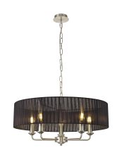 Banyan 5 Light Multi Arm Pendant With 60cm x 15cm Organza Shade Satin Nickel/Black