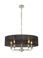 Banyan 5 Light Multi Arm Pendant With 60cm x 15cm Organza Shade Satin Nickel/Black