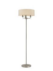 Banyan 3 Light Switched Floor Lamp With 45cm x 15cm Dual Faux Silk Shade, Nude Beige/Moonlight Polished Nickel