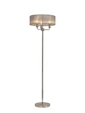 Banyan 3 Light Switched Floor Lamp With 45cm x 15cm Grey Organza Shade Polished Nickel/Grey