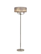 Banyan 3 Light Switched Floor Lamp With 45cm x 15cm Grey Organza Shade Polished Nickel/Grey