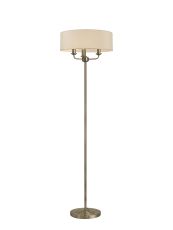 Banyan 3 Light Switched Floor Lamp With 45cm x 15cm Faux Silk Shade, Ivory Pearl/White Laminate Antique Brass