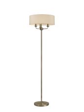 Banyan 3 Light Switched Floor Lamp With 45cm x 15cm Dual Faux Silk Shade, Nude Beige/Moonlight Antique Brass