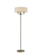 Banyan 3 Light Switched Floor Lamp With 45cm x 15cm Dual Faux Silk Shade, Nude Beige/Moonlight Antique Brass
