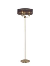 Banyan 3 Light Switched Floor Lamp With 45cm x 15cm Black Organza Shade Antique Brass/Black