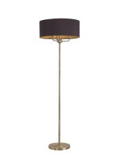 Banyan 3 Light Switched Floor Lamp With 50cm x 20cm Dual Faux Silk Shade, Black/Green Olive Antique Brass